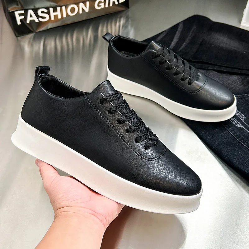 Men's Black Slip-On Skateboard Shoes Casual Lightweight Sports Sneakers Round Toe Foreign Trade Cross-Border Flat Shoes for Men thumbnail 1