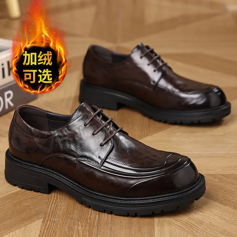 Men's Genuine Leather Derby Dress Shoes - First Layer Cowhide, Comfortable Wide Toe, Autumn Fashion, Classy Wedding Groom Shoes thumbnail 9