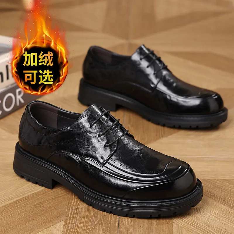 Men's Genuine Leather Derby Dress Shoes - First Layer Cowhide, Comfortable Wide Toe, Autumn Fashion, Classy Wedding Groom Shoes thumbnail 6