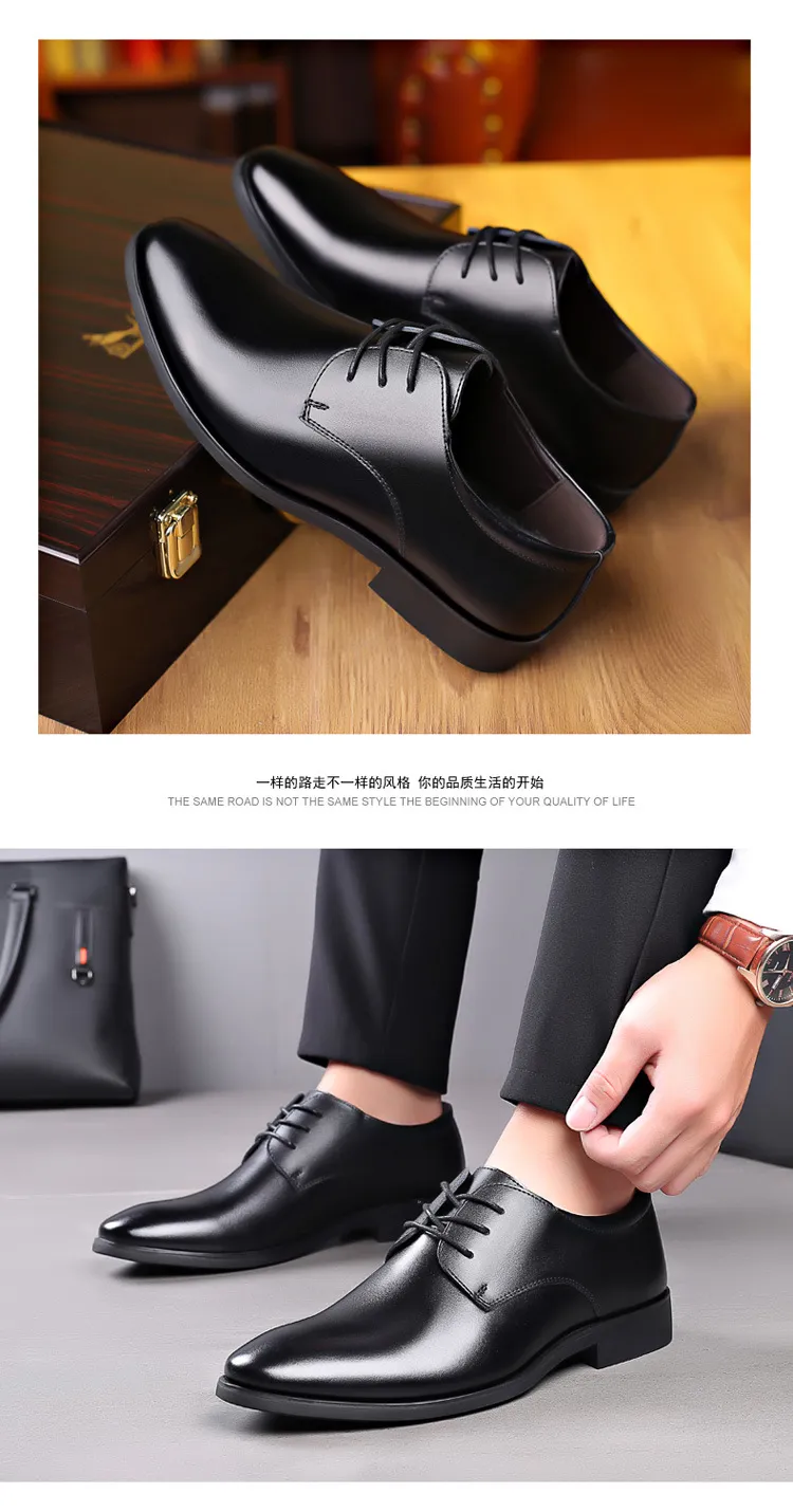 Men's Plus Size Leather Formal Shoes Wholesale: Korean Lace-Up Black Work Shoes for Professionals, Comfortable and Durable showcase 19