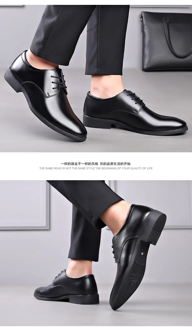 Men's Plus Size Leather Formal Shoes Wholesale: Korean Lace-Up Black Work Shoes for Professionals, Comfortable and Durable showcase 20