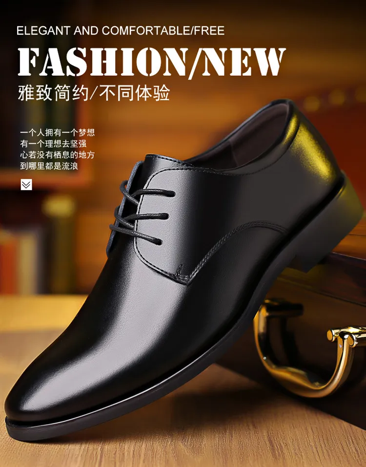 Men's Plus Size Leather Formal Shoes Wholesale: Korean Lace-Up Black Work Shoes for Professionals, Comfortable and Durable showcase 5