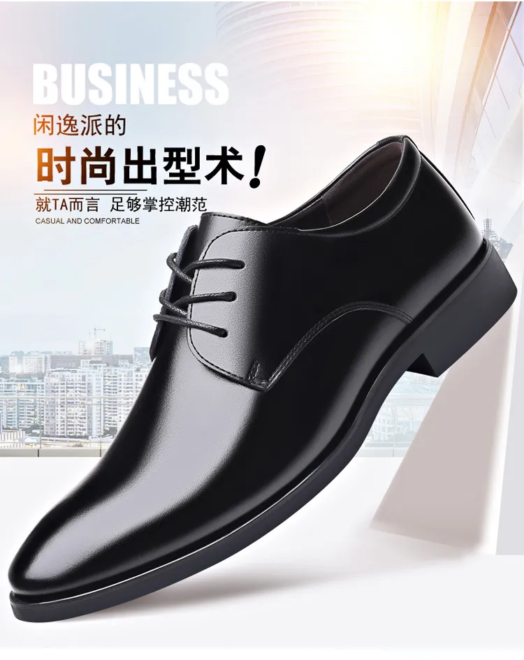 Men's Plus Size Leather Formal Shoes Wholesale: Korean Lace-Up Black Work Shoes for Professionals, Comfortable and Durable showcase 15