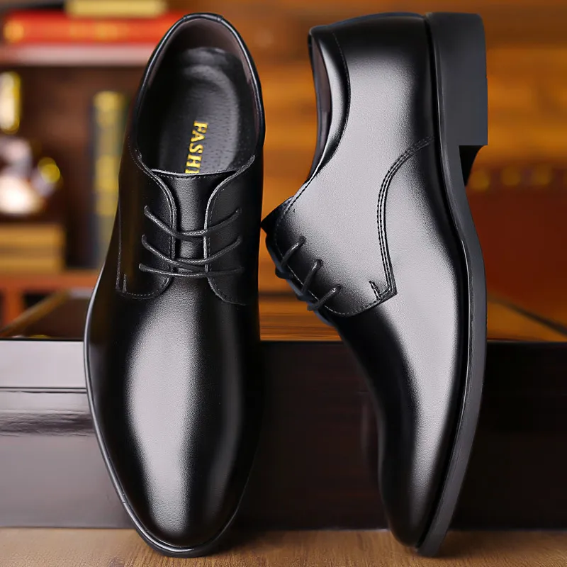Men's Plus Size Leather Formal Shoes Wholesale: Korean Lace-Up Black Work Shoes for Professionals, Comfortable and Durable thumbnail 4