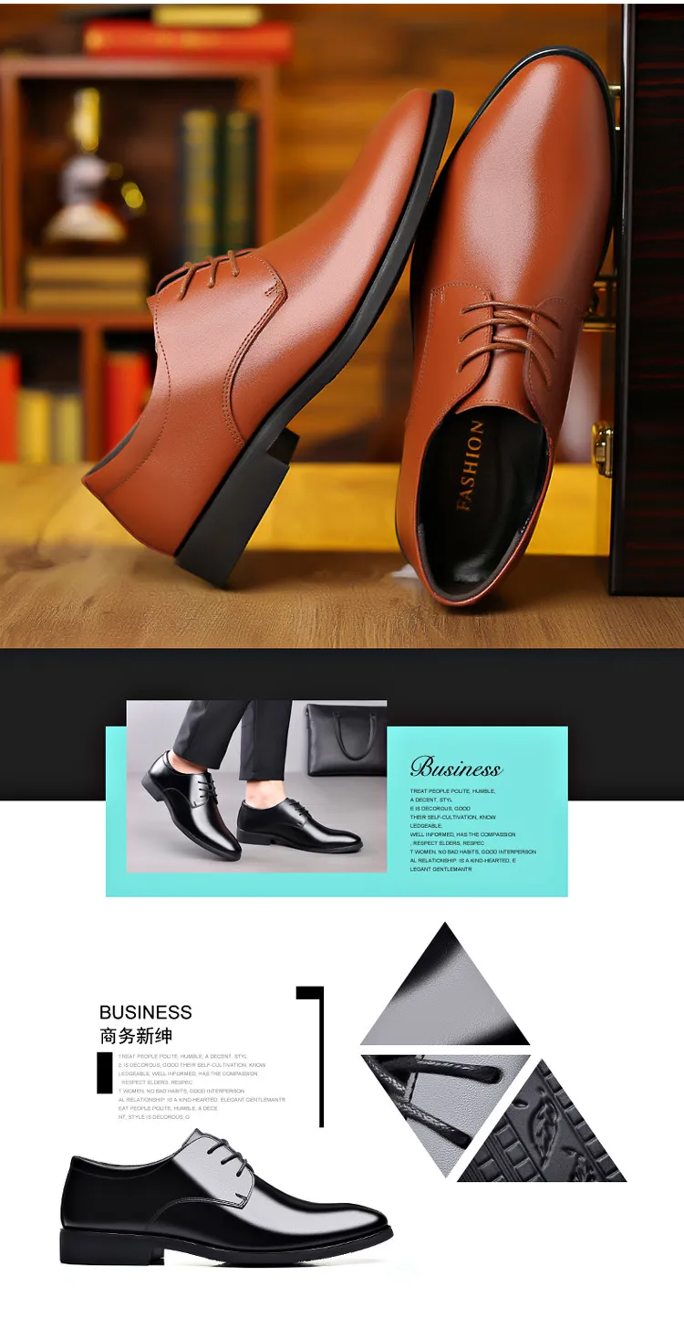 Men's Plus Size Leather Formal Shoes Wholesale: Korean Lace-Up Black Work Shoes for Professionals, Comfortable and Durable showcase 11