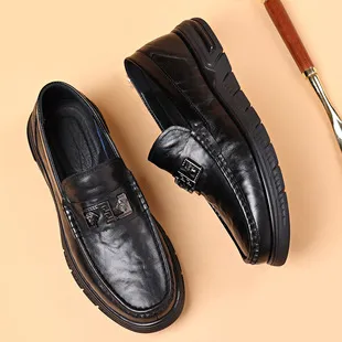 Men's Genuine Leather Business Casual Shoes - First Layer Cowhide, Thick Sole, Classy Flats for Autumn showcase 13