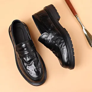 Men's Genuine Leather Business Casual Shoes - First Layer Cowhide, Thick Sole, Classy Flats for Autumn showcase 19