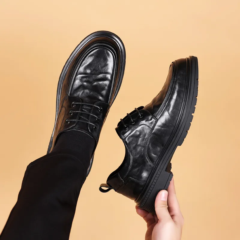 Men's Genuine Leather Business Casual Shoes - First Layer Cowhide, Thick Sole, Classy Flats for Autumn thumbnail 3