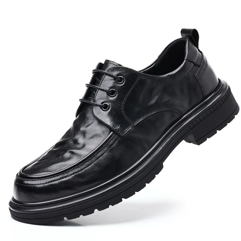 Men's Genuine Leather Business Casual Shoes - First Layer Cowhide, Thick Sole, Classy Flats for Autumn thumbnail 5