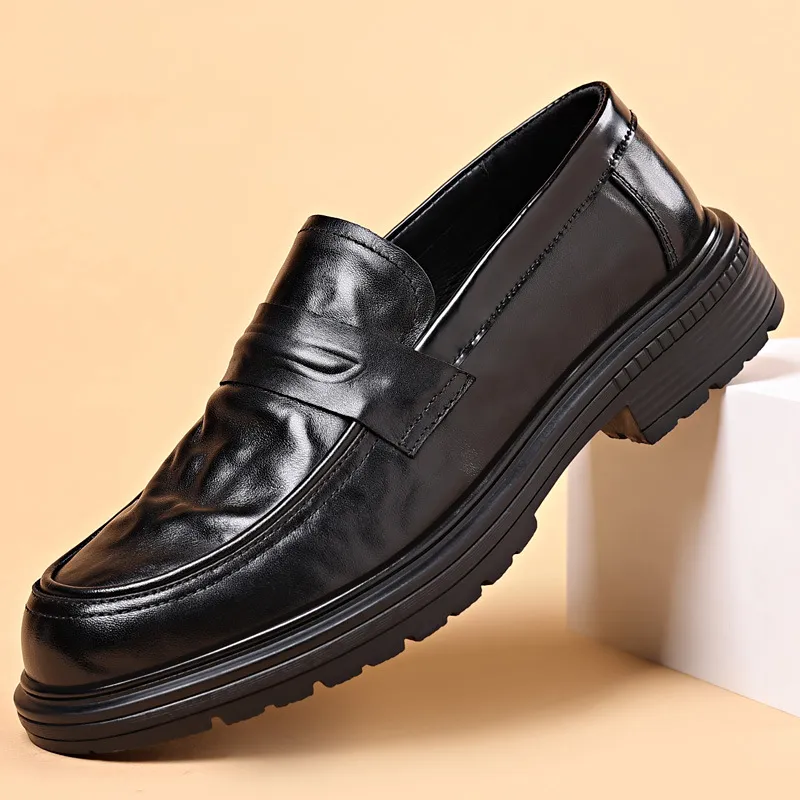 Men's Genuine Leather Business Casual Shoes - First Layer Cowhide, Thick Sole, Classy Flats for Autumn thumbnail 7