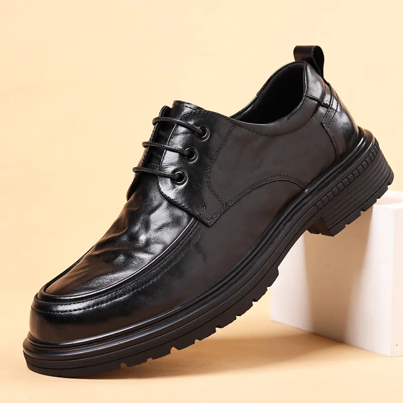Men's Genuine Leather Business Casual Shoes - First Layer Cowhide, Thick Sole, Classy Flats for Autumn thumbnail 6
