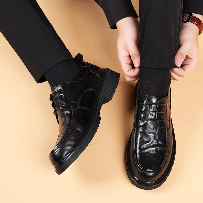 Men's Genuine Leather Business Casual Shoes - First Layer Cowhide, Thick Sole, Classy Flats for Autumn thumbnail 4