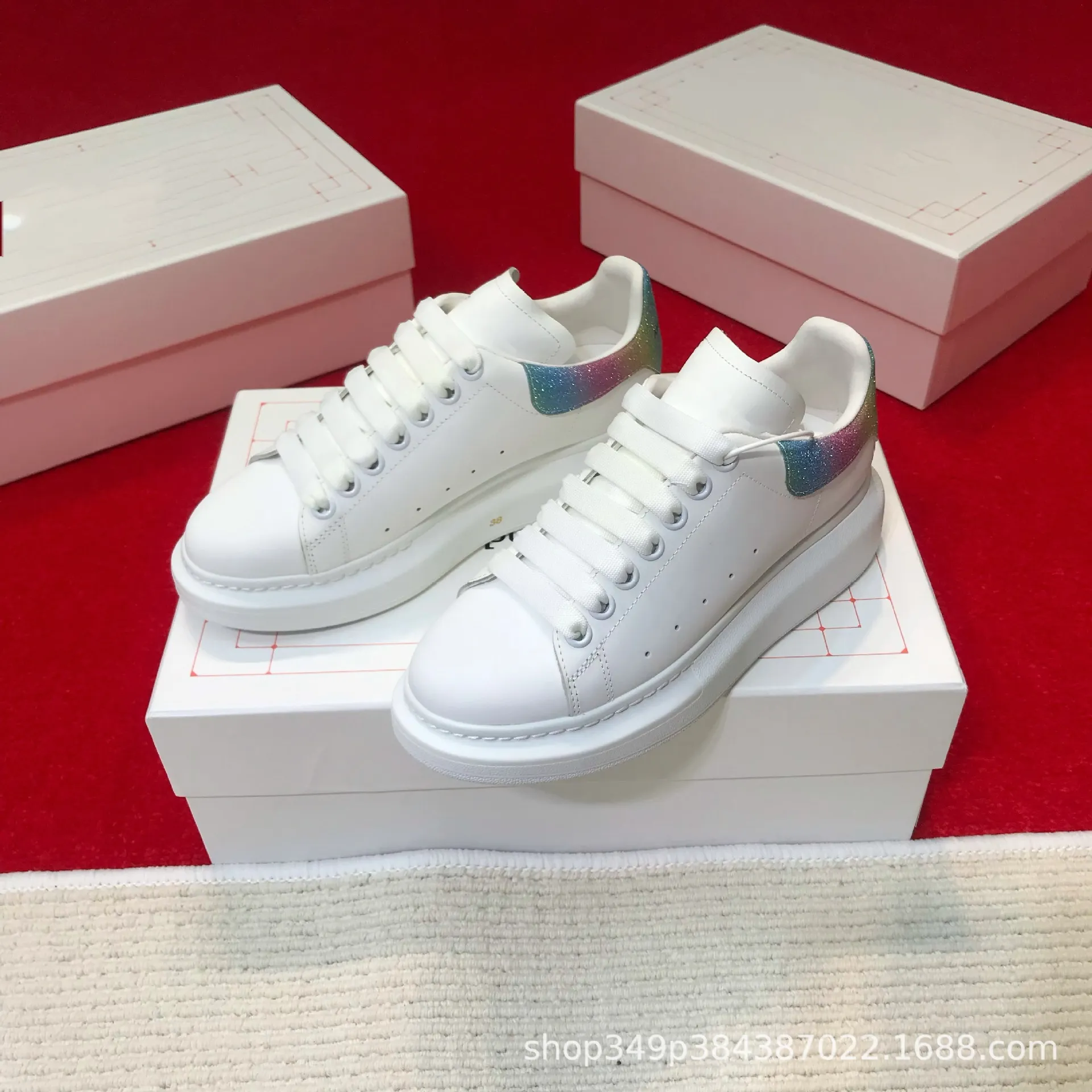 McQueen White Platform Sneakers for Men and Women - Thick Sole, Versatile, Height Increasing, Casual Sports Shoes for Couples thumbnail 9