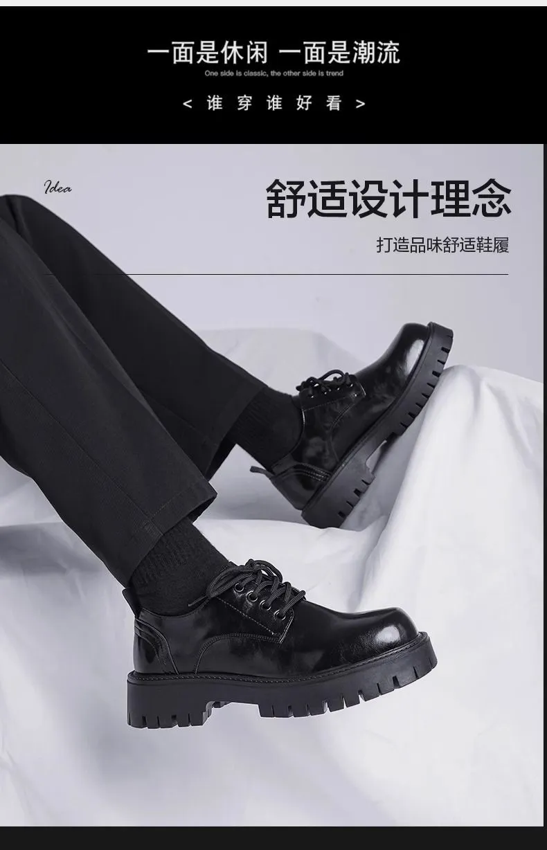 Men's Leather Dress Shoes - Black Casual British Style Soft Sole Business Shoes for Wedding, Groom, and Everyday Wear - Height Increasing showcase 6