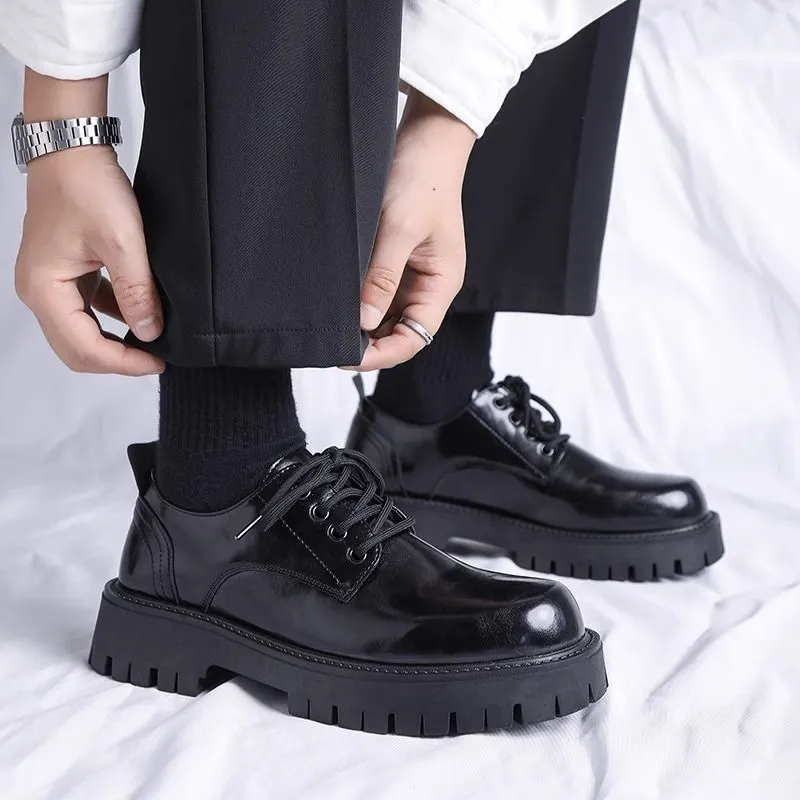 Men's Leather Dress Shoes - Black Casual British Style Soft Sole Business Shoes for Wedding, Groom, and Everyday Wear - Height Increasing thumbnail 2