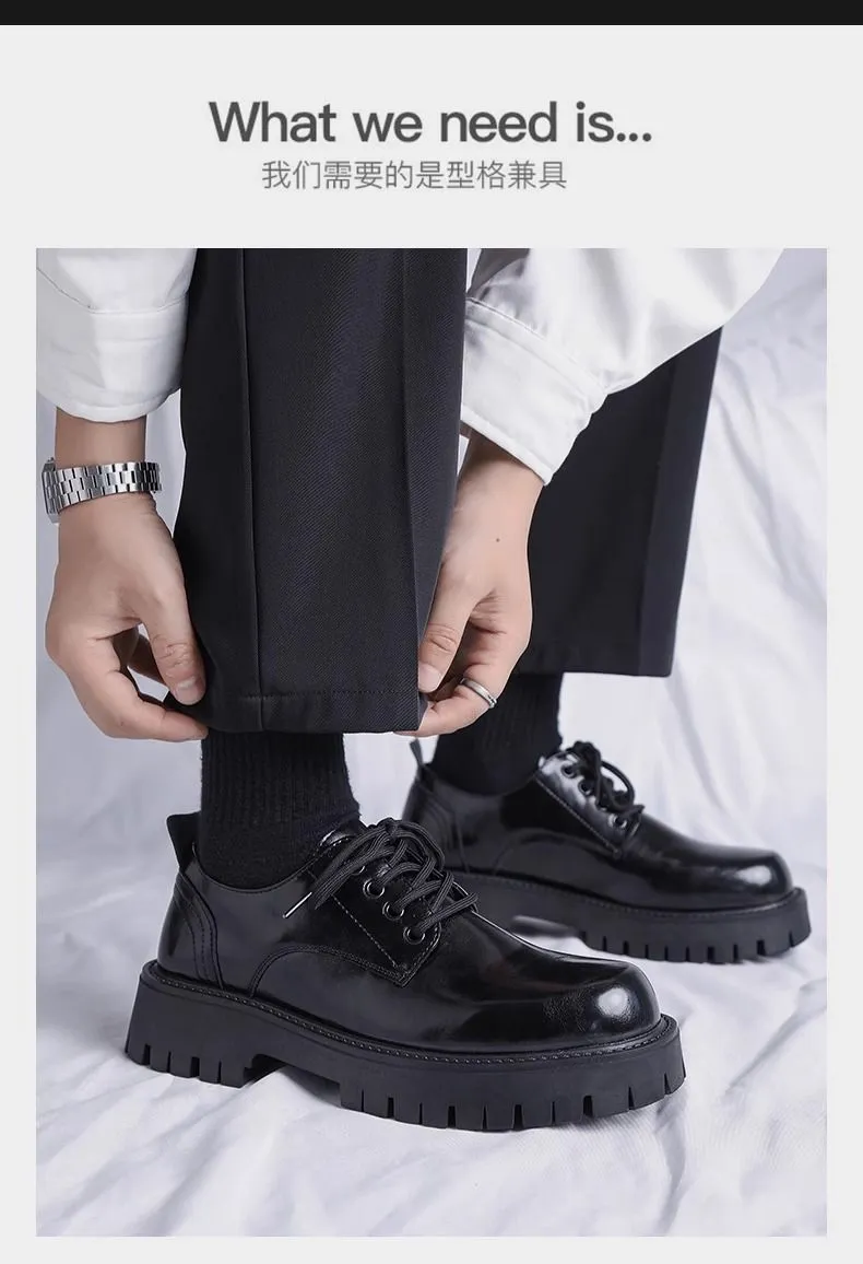 Men's Leather Dress Shoes - Black Casual British Style Soft Sole Business Shoes for Wedding, Groom, and Everyday Wear - Height Increasing showcase 7
