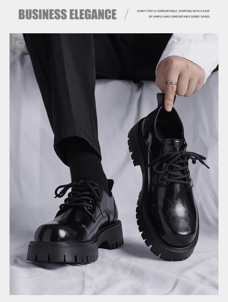 Men's Leather Dress Shoes - Black Casual British Style Soft Sole Business Shoes for Wedding, Groom, and Everyday Wear - Height Increasing showcase 10