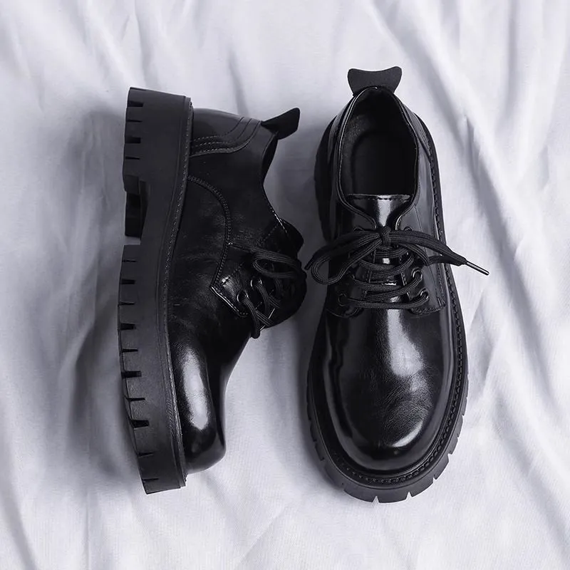 Men's Leather Dress Shoes - Black Casual British Style Soft Sole Business Shoes for Wedding, Groom, and Everyday Wear - Height Increasing thumbnail 4