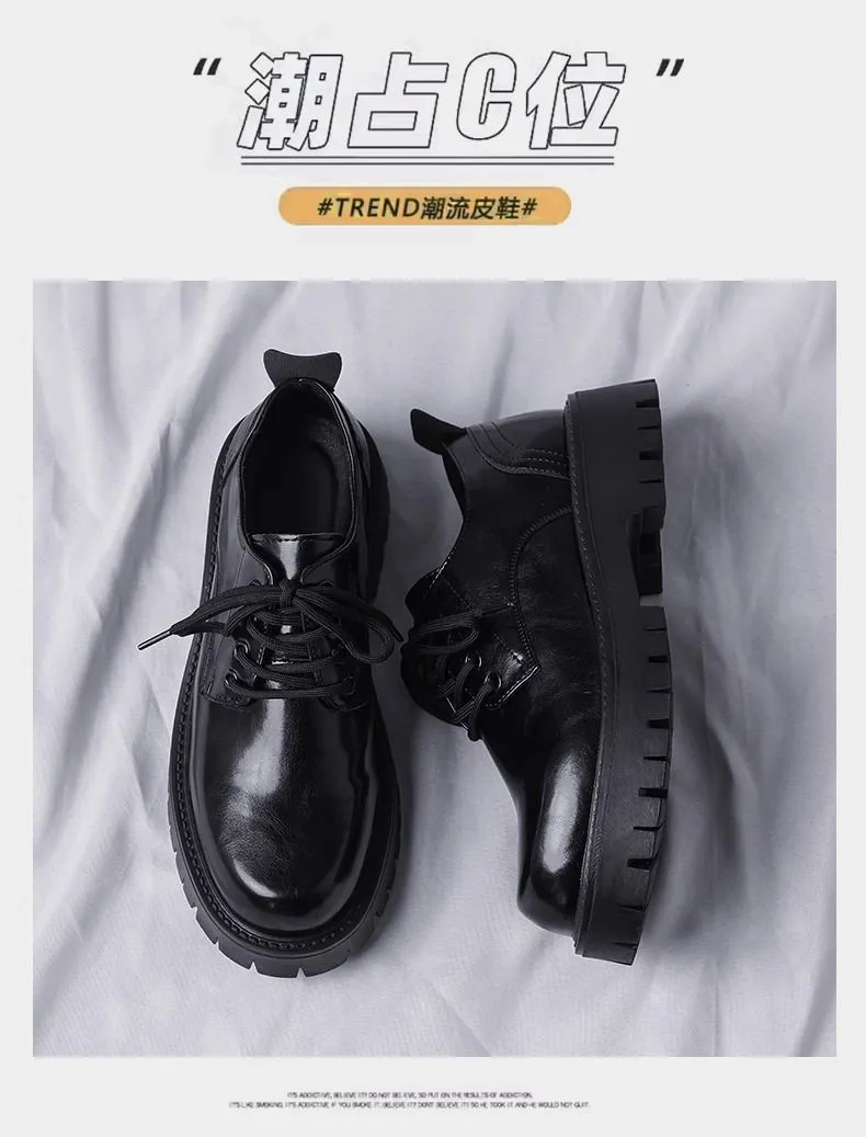 Men's Leather Dress Shoes - Black Casual British Style Soft Sole Business Shoes for Wedding, Groom, and Everyday Wear - Height Increasing showcase 2