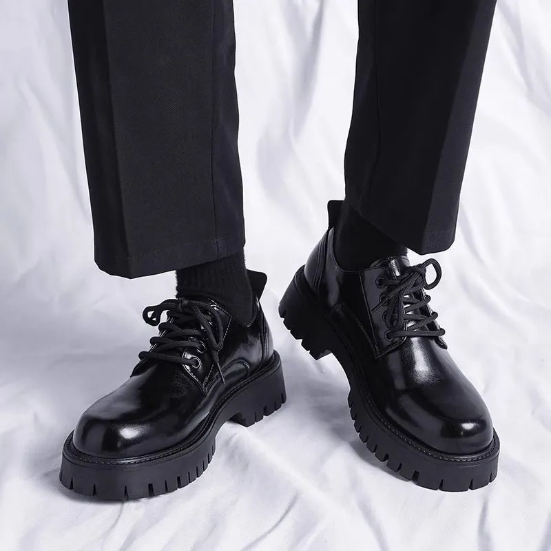 Men's Leather Dress Shoes - Black Casual British Style Soft Sole Business Shoes for Wedding, Groom, and Everyday Wear - Height Increasing thumbnail 3