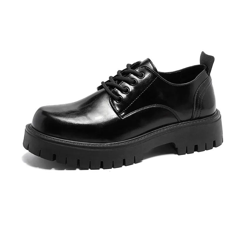 Men's Leather Dress Shoes - Black Casual British Style Soft Sole Business Shoes for Wedding, Groom, and Everyday Wear - Height Increasing thumbnail 5