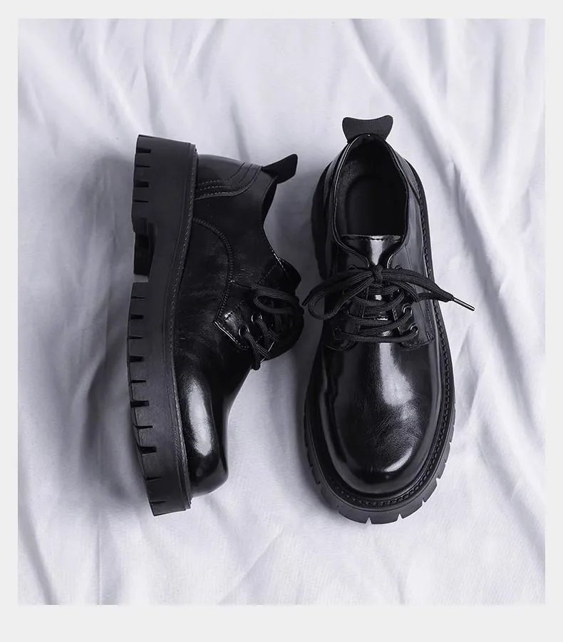 Men's Leather Dress Shoes - Black Casual British Style Soft Sole Business Shoes for Wedding, Groom, and Everyday Wear - Height Increasing showcase 17