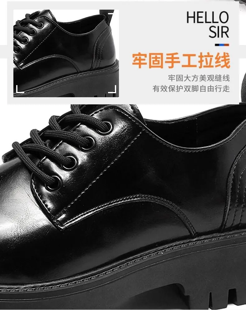 Men's Leather Dress Shoes - Black Casual British Style Soft Sole Business Shoes for Wedding, Groom, and Everyday Wear - Height Increasing showcase 13