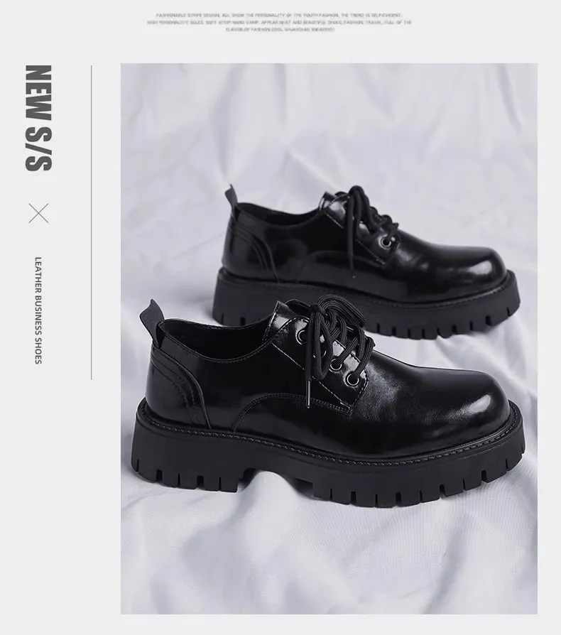 Men's Leather Dress Shoes - Black Casual British Style Soft Sole Business Shoes for Wedding, Groom, and Everyday Wear - Height Increasing showcase 8
