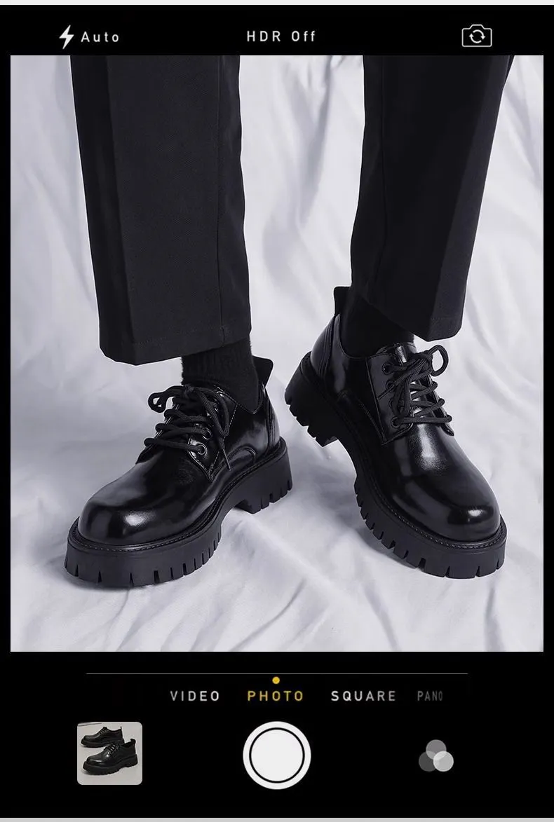Men's Leather Dress Shoes - Black Casual British Style Soft Sole Business Shoes for Wedding, Groom, and Everyday Wear - Height Increasing showcase 3