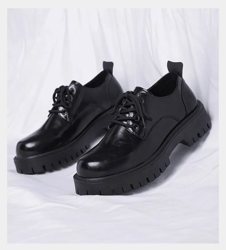 Men's Leather Dress Shoes - Black Casual British Style Soft Sole Business Shoes for Wedding, Groom, and Everyday Wear - Height Increasing showcase 16