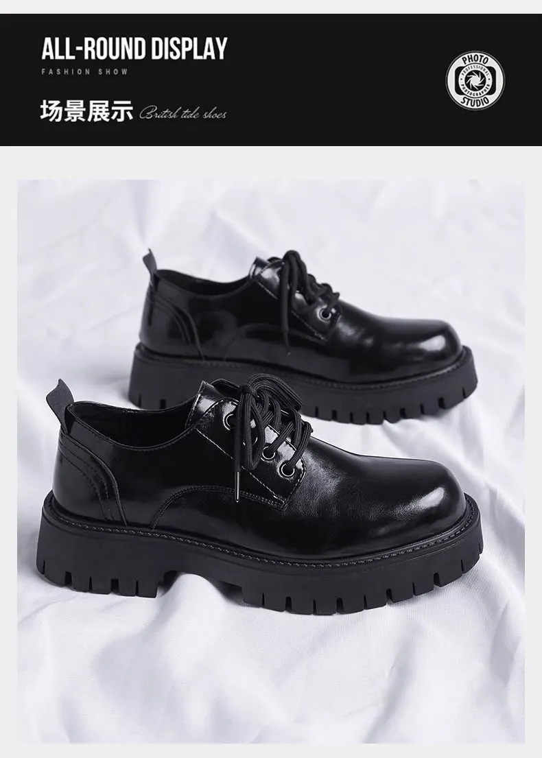 Men's Leather Dress Shoes - Black Casual British Style Soft Sole Business Shoes for Wedding, Groom, and Everyday Wear - Height Increasing showcase 15