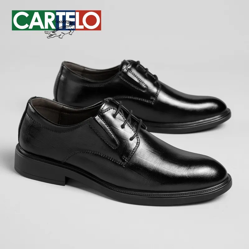 Men's Crocodile Leather Derby Shoes - Formal Business Wedding Dress Shoes - Genuine Leather Soft Sole - High-End Fashion Footwear thumbnail 2