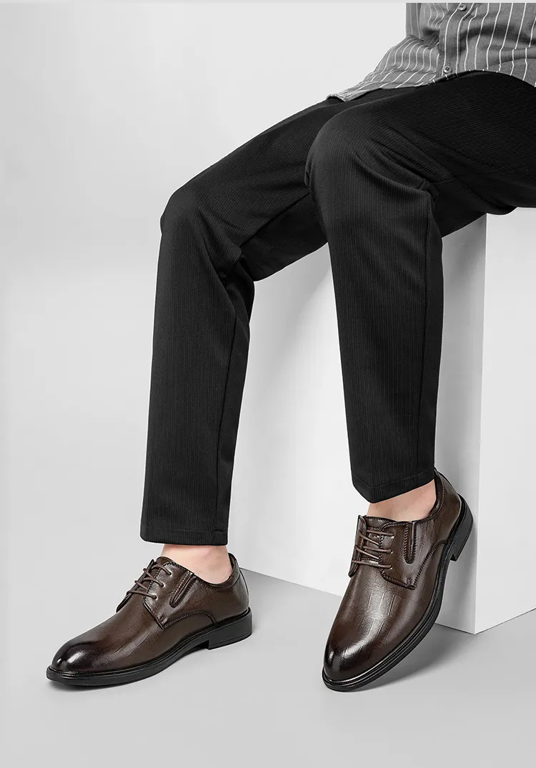 Men's Crocodile Leather Derby Shoes - Formal Business Wedding Dress Shoes - Genuine Leather Soft Sole - High-End Fashion Footwear showcase 14