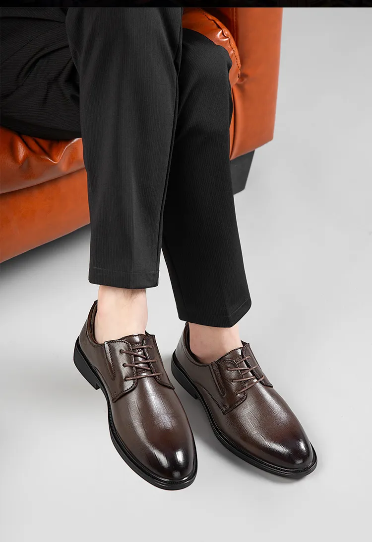 Men's Crocodile Leather Derby Shoes - Formal Business Wedding Dress Shoes - Genuine Leather Soft Sole - High-End Fashion Footwear showcase 13