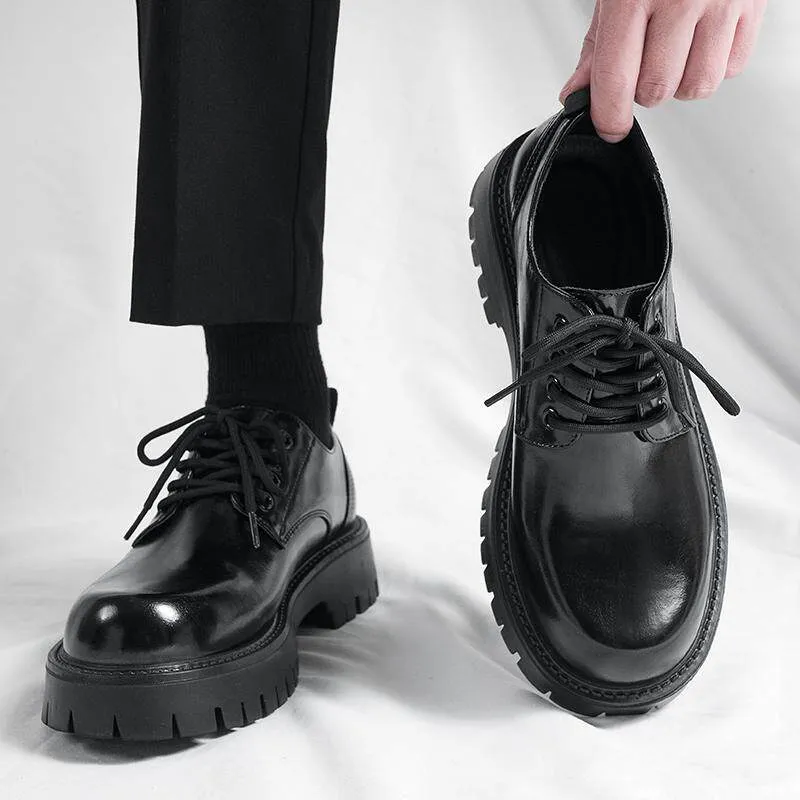 Men's Leather Dress Shoes Thick Sole Height Increasing British Style Derby Shoes Low-Cut Winter Martin Boots thumbnail 2