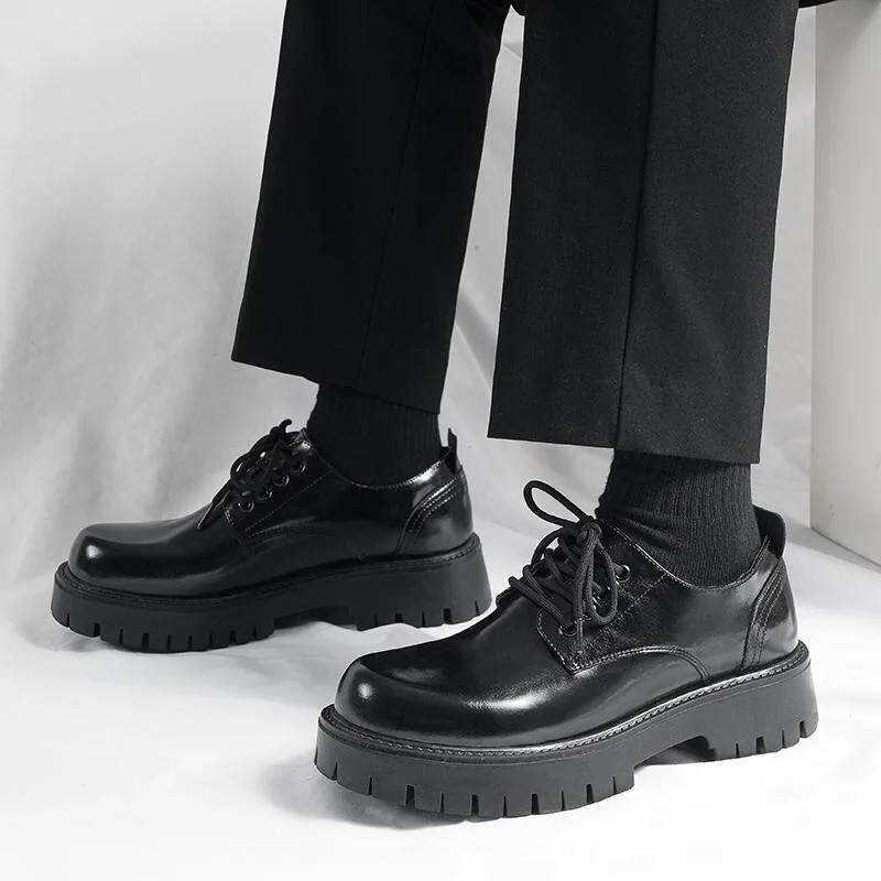 Men's Leather Dress Shoes Thick Sole Height Increasing British Style Derby Shoes Low-Cut Winter Martin Boots thumbnail 3