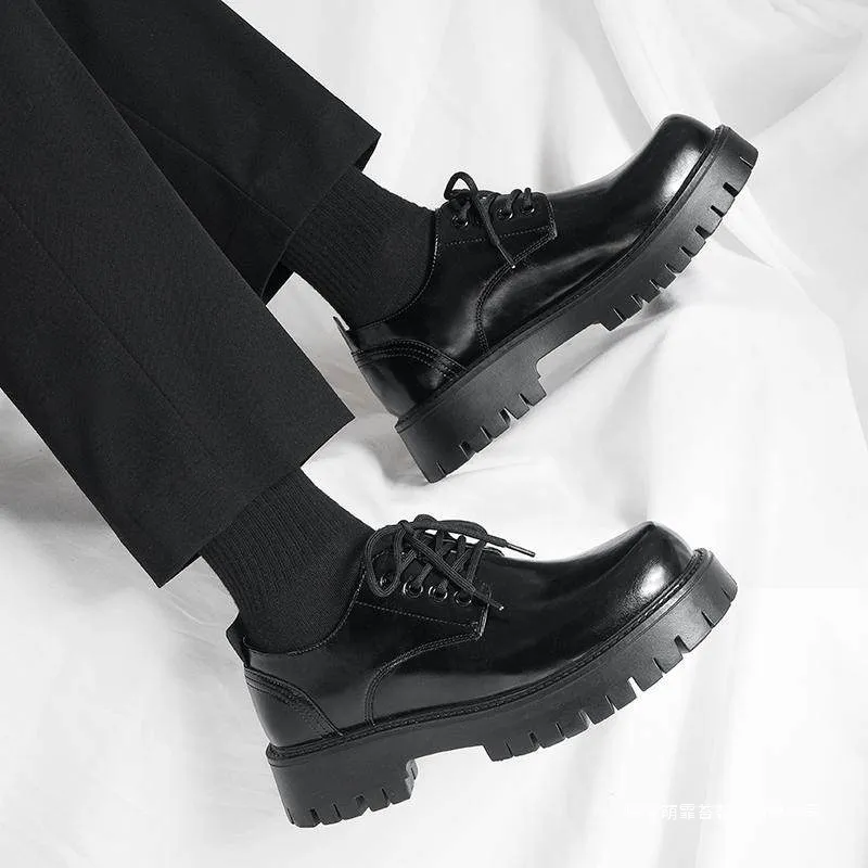 Men's Leather Dress Shoes Thick Sole Height Increasing British Style Derby Shoes Low-Cut Winter Martin Boots thumbnail 1