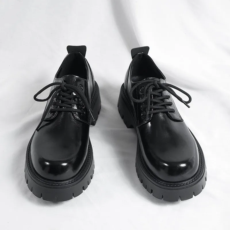 Men's Leather Dress Shoes Thick Sole Height Increasing British Style Derby Shoes Low-Cut Winter Martin Boots thumbnail 4