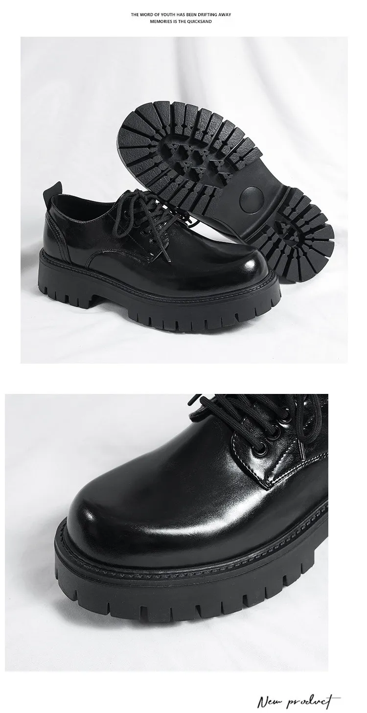 Men's Leather Dress Shoes Thick Sole Height Increasing British Style Derby Shoes Low-Cut Winter Martin Boots showcase 4