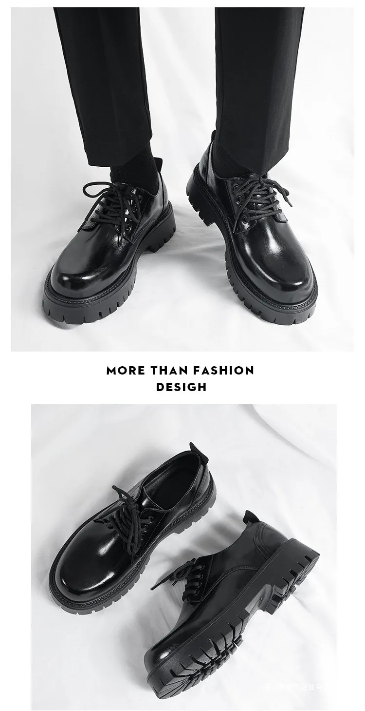 Men's Leather Dress Shoes Thick Sole Height Increasing British Style Derby Shoes Low-Cut Winter Martin Boots showcase 3