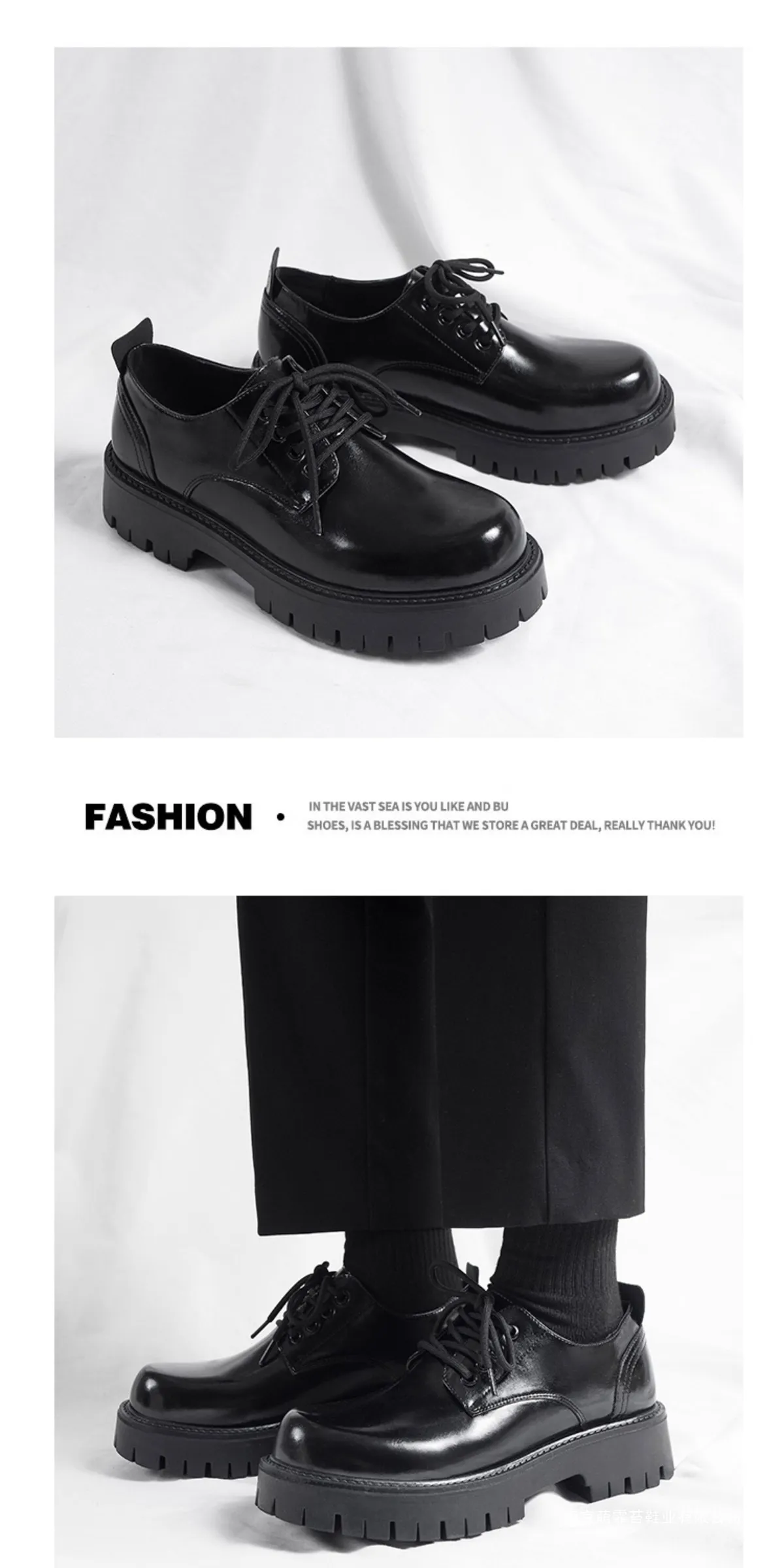 Men's Leather Dress Shoes Thick Sole Height Increasing British Style Derby Shoes Low-Cut Winter Martin Boots showcase 13