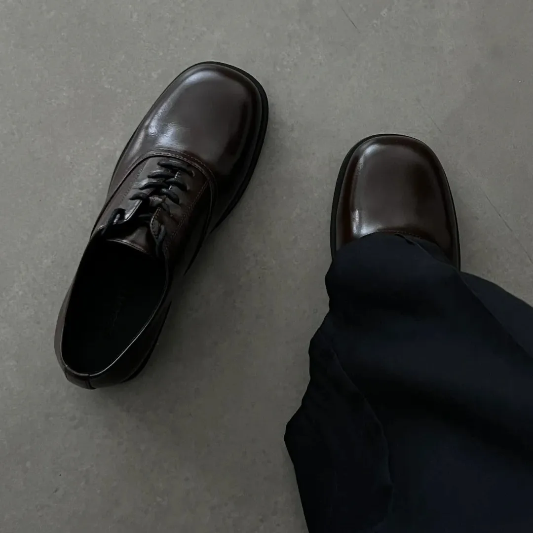 Men's Leather Derby Dress Shoes Square Toe Casual Business Wedding Shoes Comfortable Thick Sole Height Increasing thumbnail 1