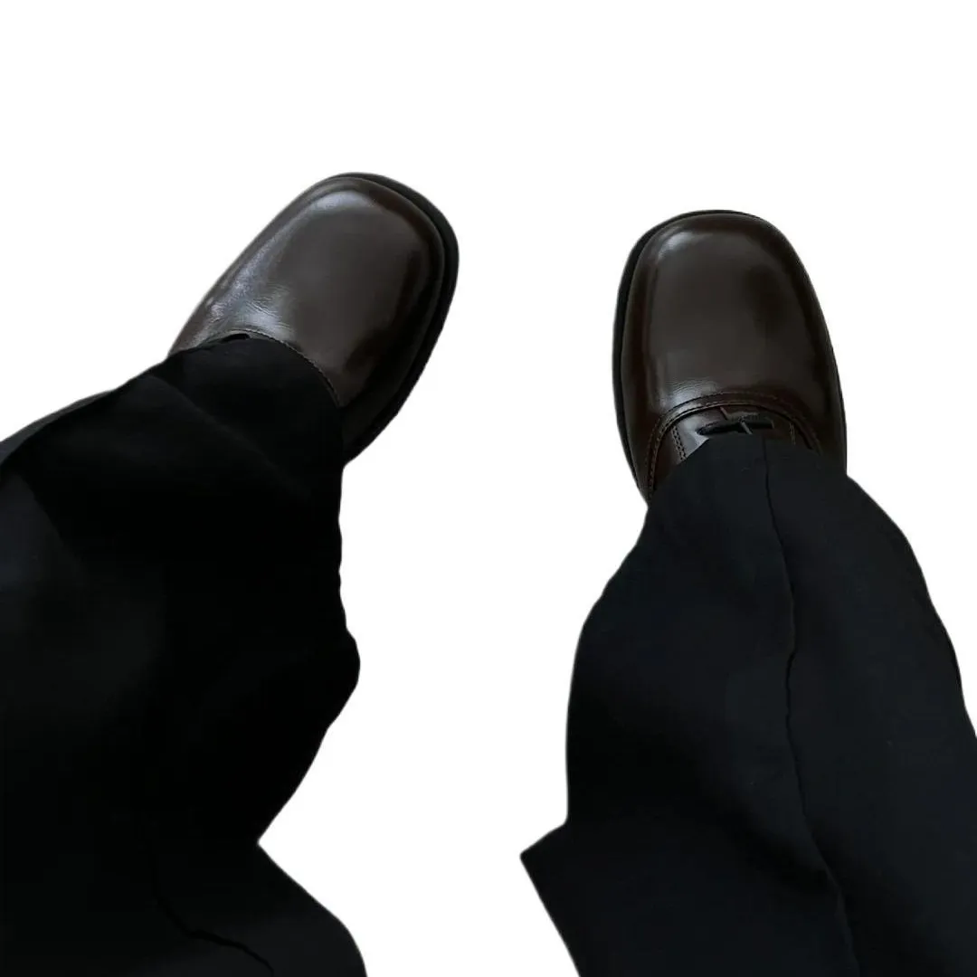Men's Leather Derby Dress Shoes Square Toe Casual Business Wedding Shoes Comfortable Thick Sole Height Increasing thumbnail 5