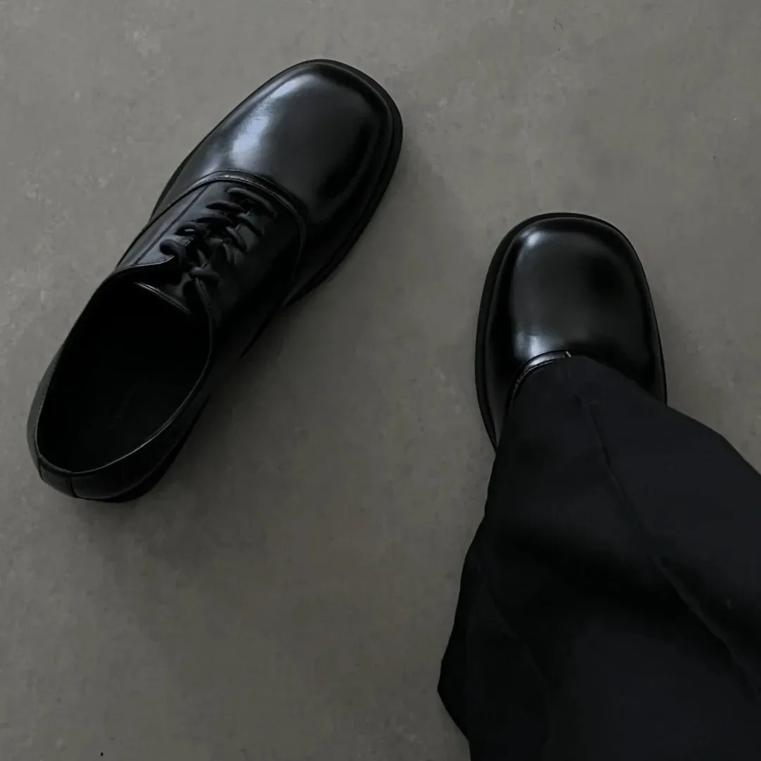 Men's Leather Derby Dress Shoes Square Toe Casual Business Wedding Shoes Comfortable Thick Sole Height Increasing thumbnail 2