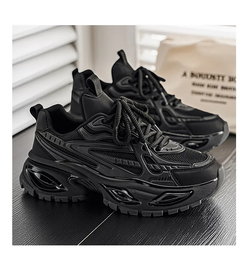 Men's Height Increasing Sneakers - Black Warrior Thick Sole Casual Sports Shoes - Trendy Street Style Dad Shoes for Men - Autumn Fashion showcase 14
