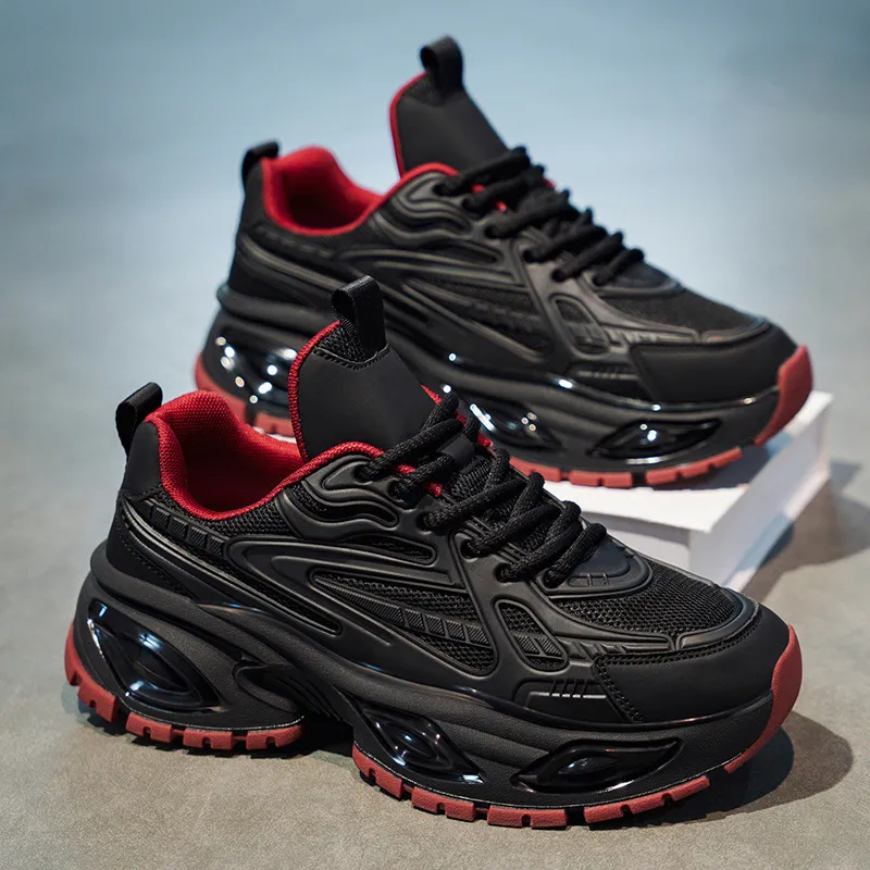 Men's Height Increasing Sneakers - Black Warrior Thick Sole Casual Sports Shoes - Trendy Street Style Dad Shoes for Men - Autumn Fashion thumbnail 2