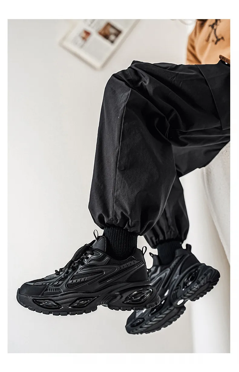 Men's Height Increasing Sneakers - Black Warrior Thick Sole Casual Sports Shoes - Trendy Street Style Dad Shoes for Men - Autumn Fashion showcase 9