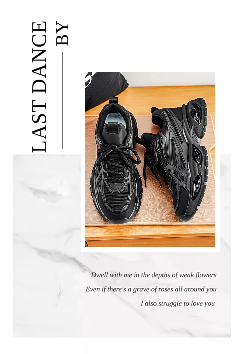 Men's Height Increasing Sneakers - Black Warrior Thick Sole Casual Sports Shoes - Trendy Street Style Dad Shoes for Men - Autumn Fashion showcase 12