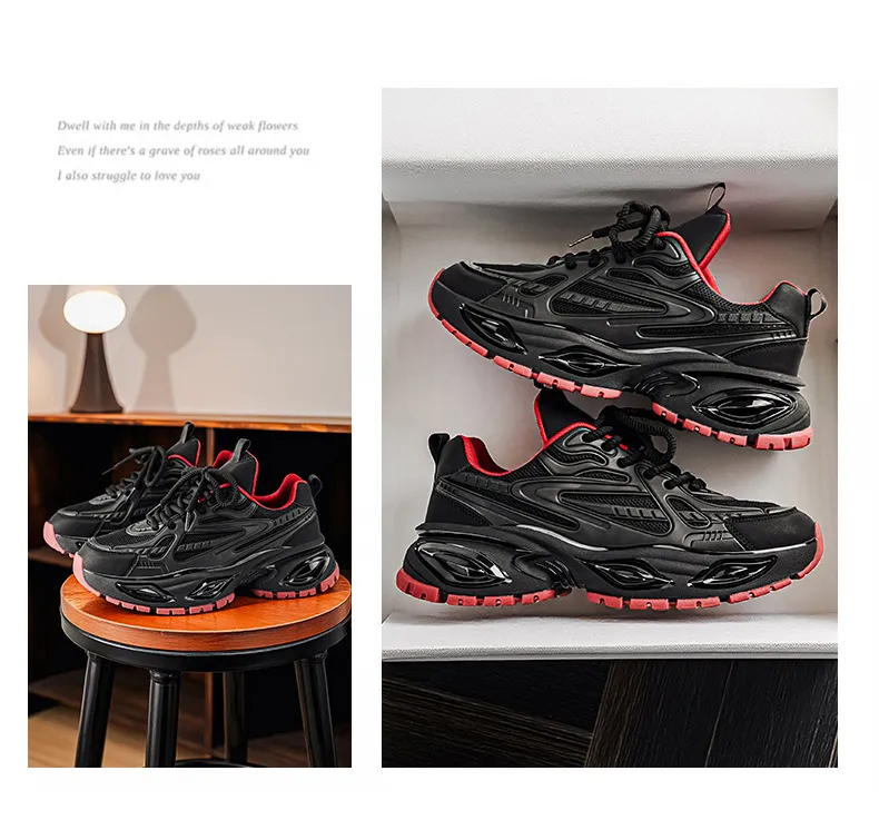 Men's Height Increasing Sneakers - Black Warrior Thick Sole Casual Sports Shoes - Trendy Street Style Dad Shoes for Men - Autumn Fashion showcase 17