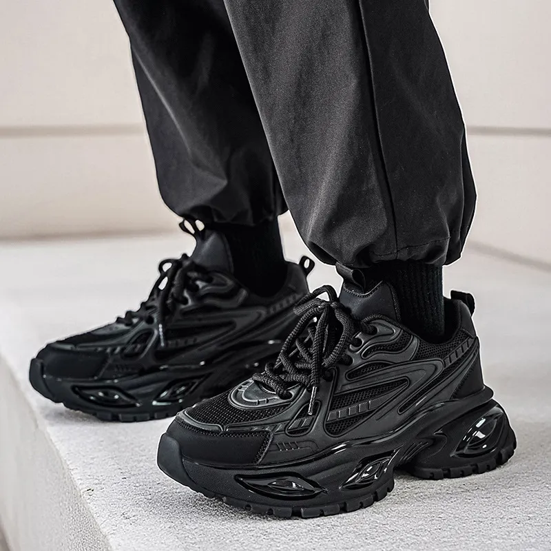 Men's Height Increasing Sneakers - Black Warrior Thick Sole Casual Sports Shoes - Trendy Street Style Dad Shoes for Men - Autumn Fashion thumbnail 4